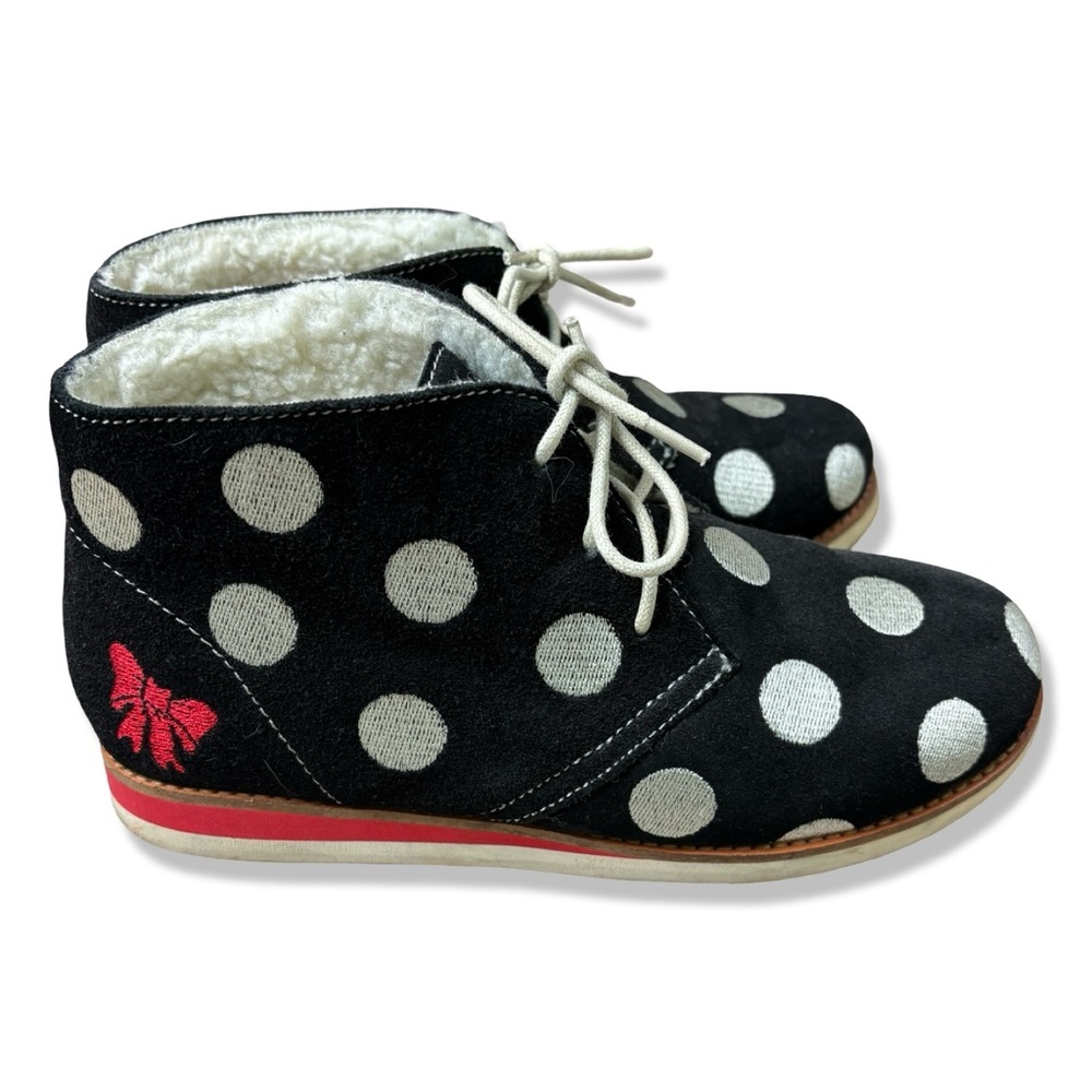 LOLA RAMONA Polka Dot Suede Booties | Black & White Faux Fur Lined Ankle Boots